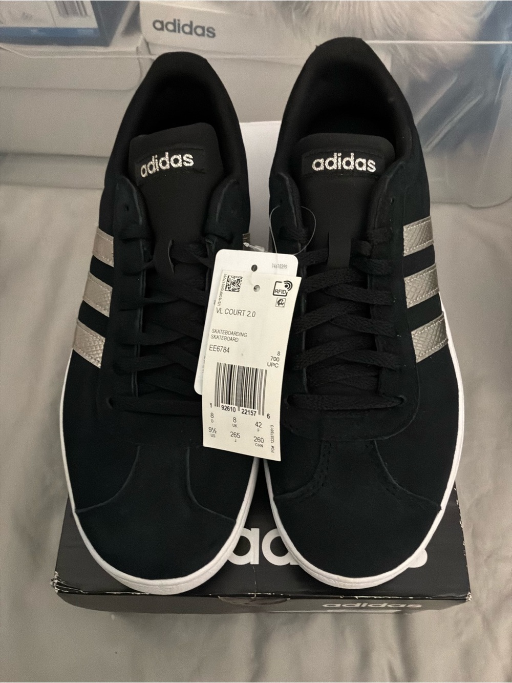 Adidas VL Court 2.0 Suede Sneakers Silver/Black Men's Size 9.5 US (42 EU) NWT